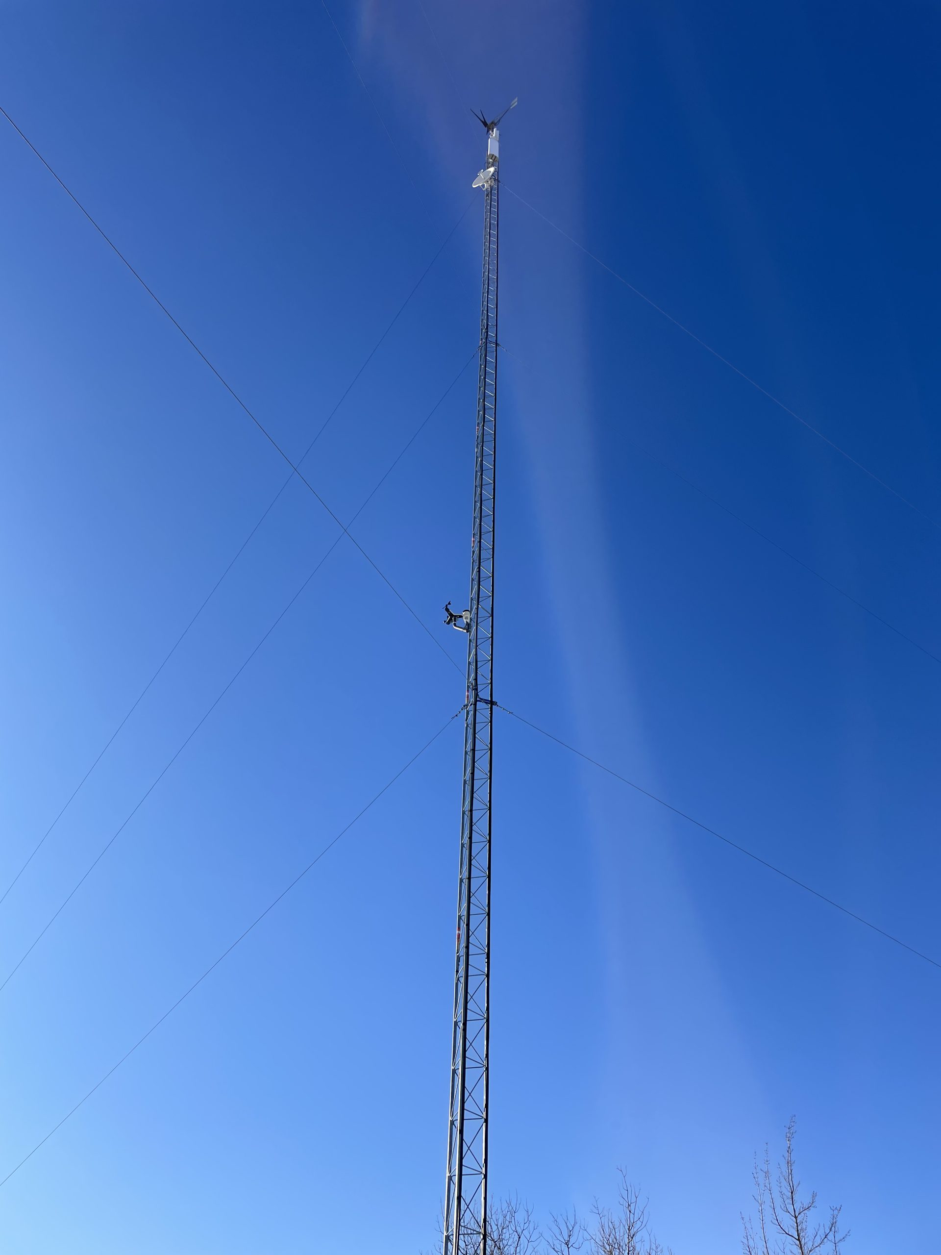 Tower with windswept clouds